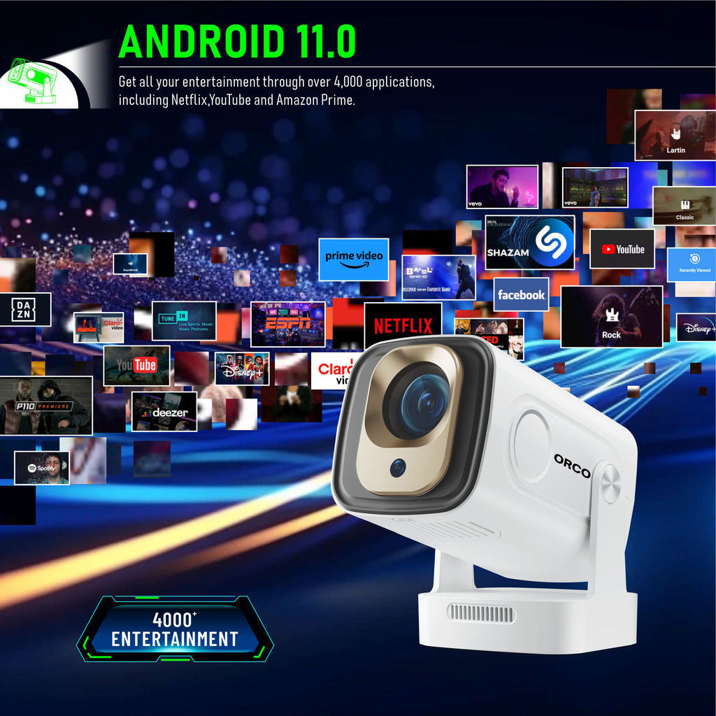 ORCO HY260 Pro Smart Mini Projector – 1080P Native, 4K Support, Auto Focus, WiFi 6 & Bluetooth, 180° Rotatable Portable Home Cinema