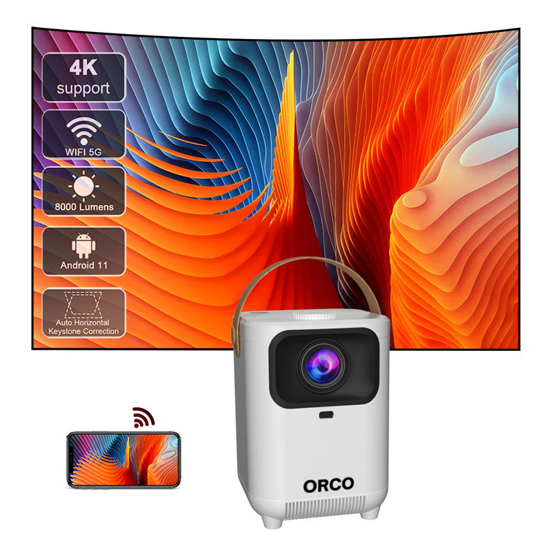 Orco Smart Mini Projector 8000 Lumens Android 11 Wi-Fi 6 Bluetooth Portable Projector with Auto Keystone (4K Supported)