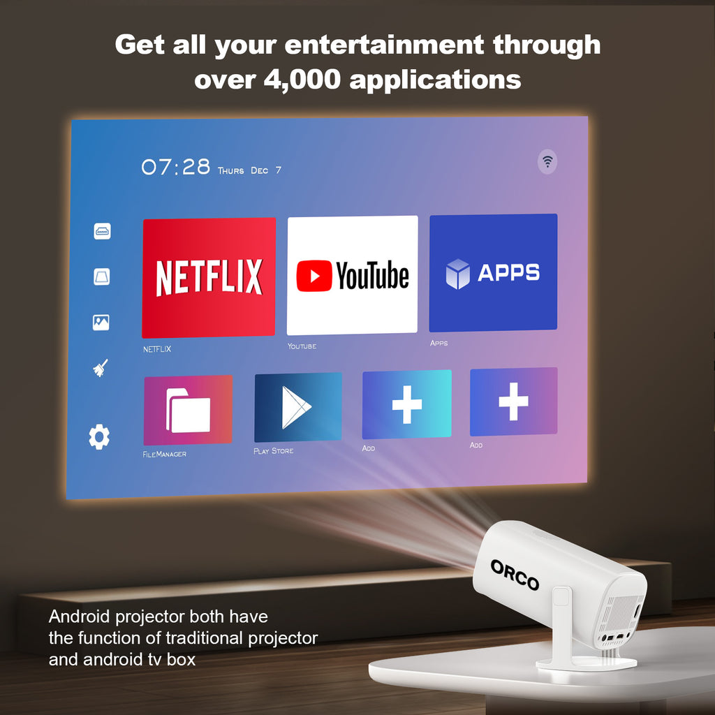 Orco Mini Projector with WiFi 6 and Support 4K 1080P Auto Keystone 180° Rotatable Projector Portable