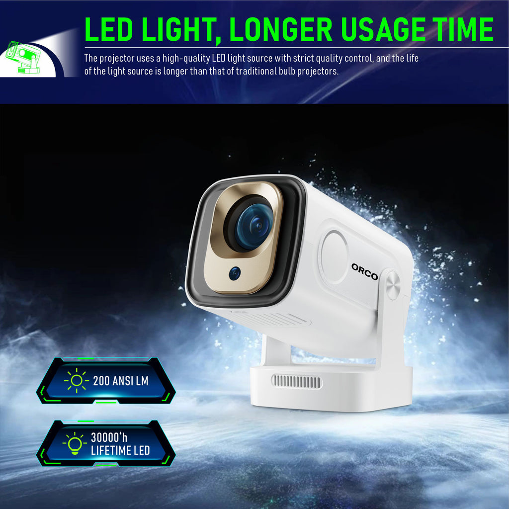 ORCO HY260 Pro Smart Mini Projector – 1080P Native, 4K Support, Auto Focus, WiFi 6 & Bluetooth, 180° Rotatable Portable Home Cinema
