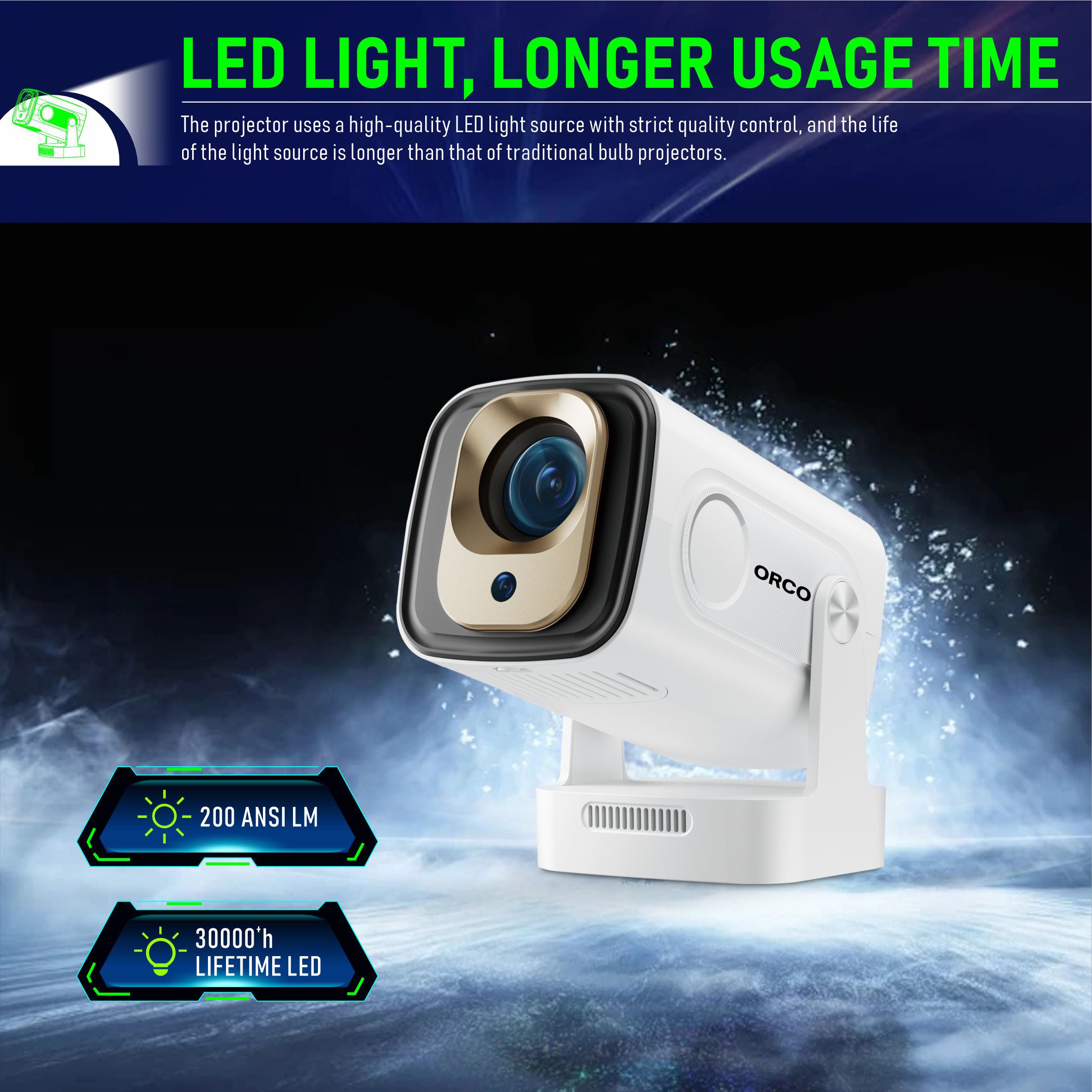 ORCO HY260 Pro Smart Mini Projector – 1080P Native, 4K Support, Auto Focus, WiFi 6 & Bluetooth, 180° Rotatable Portable Home Cinema
