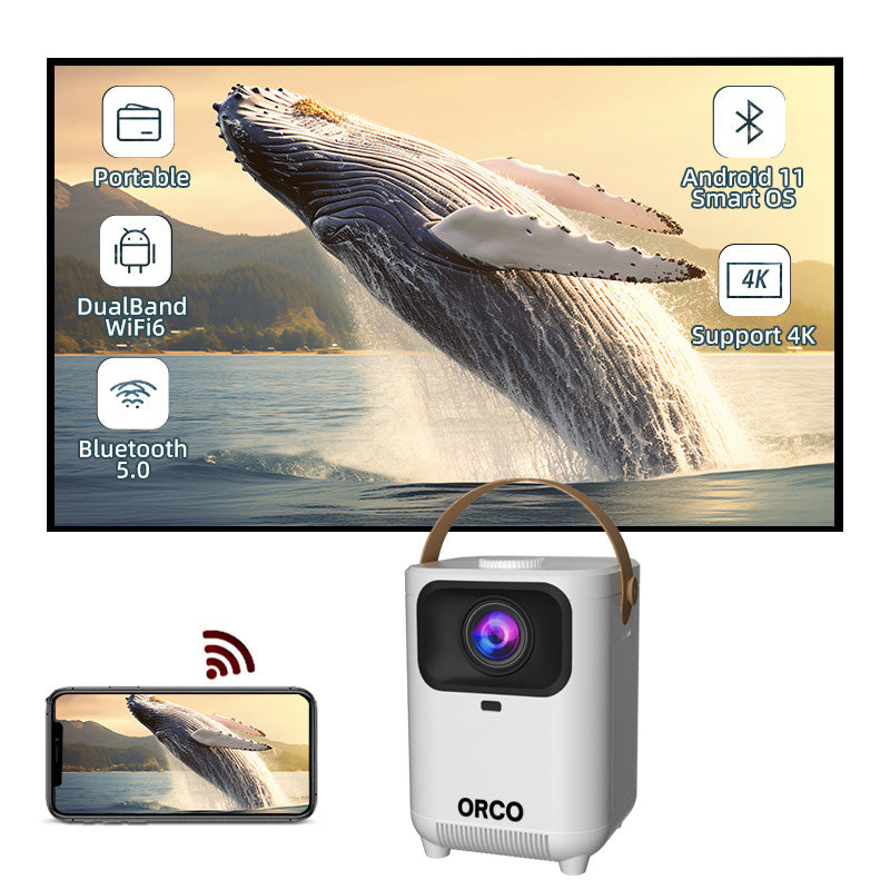 Orco Smart Mini Projector 8000 Lumens Android 11 Wi-Fi 6 Bluetooth Portable Projector with Auto Keystone (4K Supported)
