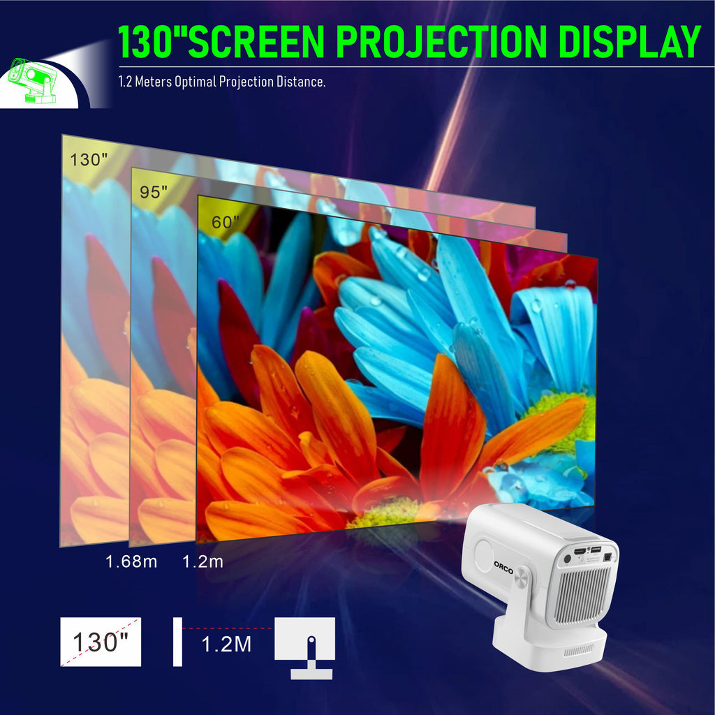 ORCO HY260 Pro Smart Mini Projector – 1080P Native, 4K Support, Auto Focus, WiFi 6 & Bluetooth, 180° Rotatable Portable Home Cinema