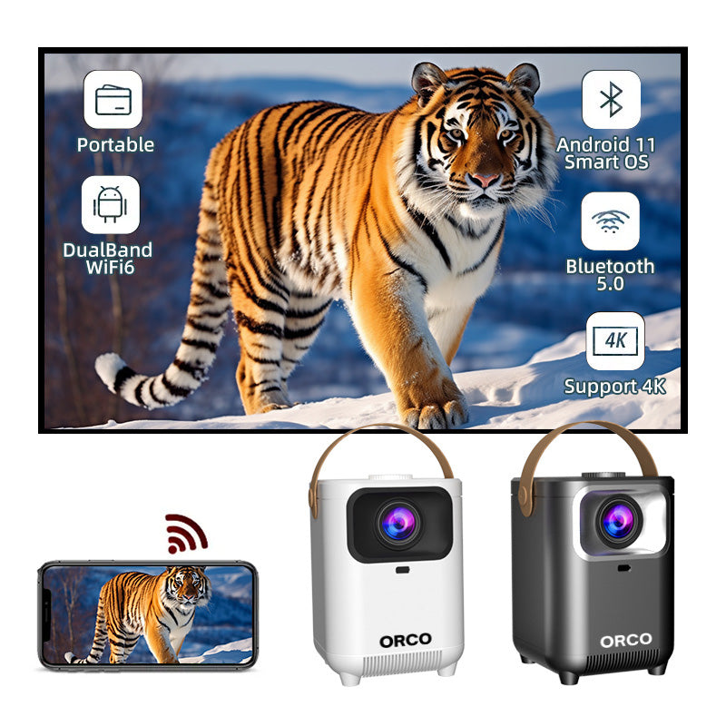 Orco Smart Mini Projector 8000 Lumens Android 11 Wi-Fi 6 Bluetooth Portable Projector with Auto Keystone (4K Supported)