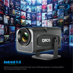 Orco Mini Projector Portable with Android 11, Smart Projector 1080P Full HD 4K Support, Outdoor Projector Wifi6 BT5.0,180°Rotatable