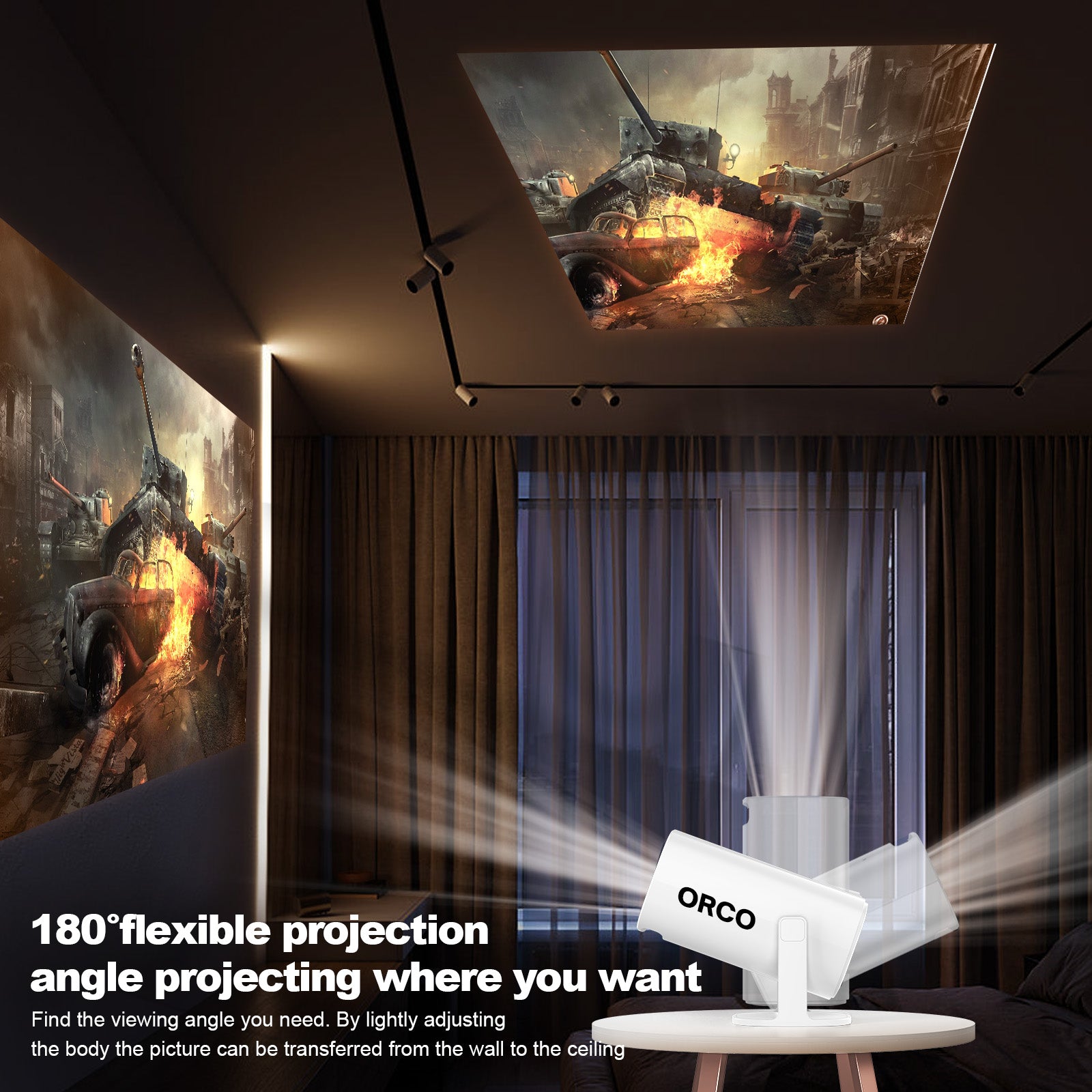 Orco Mini Projector with WiFi 6 and Support 4K 1080P Auto Keystone 180° Rotatable Projector Portable