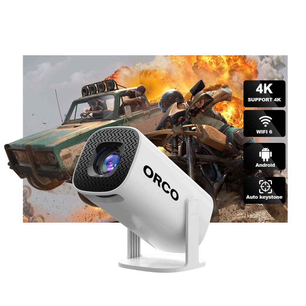 Orco Mini Projector with WiFi 6 and Support 4K 1080P Auto Keystone 180° Rotatable Projector Portable