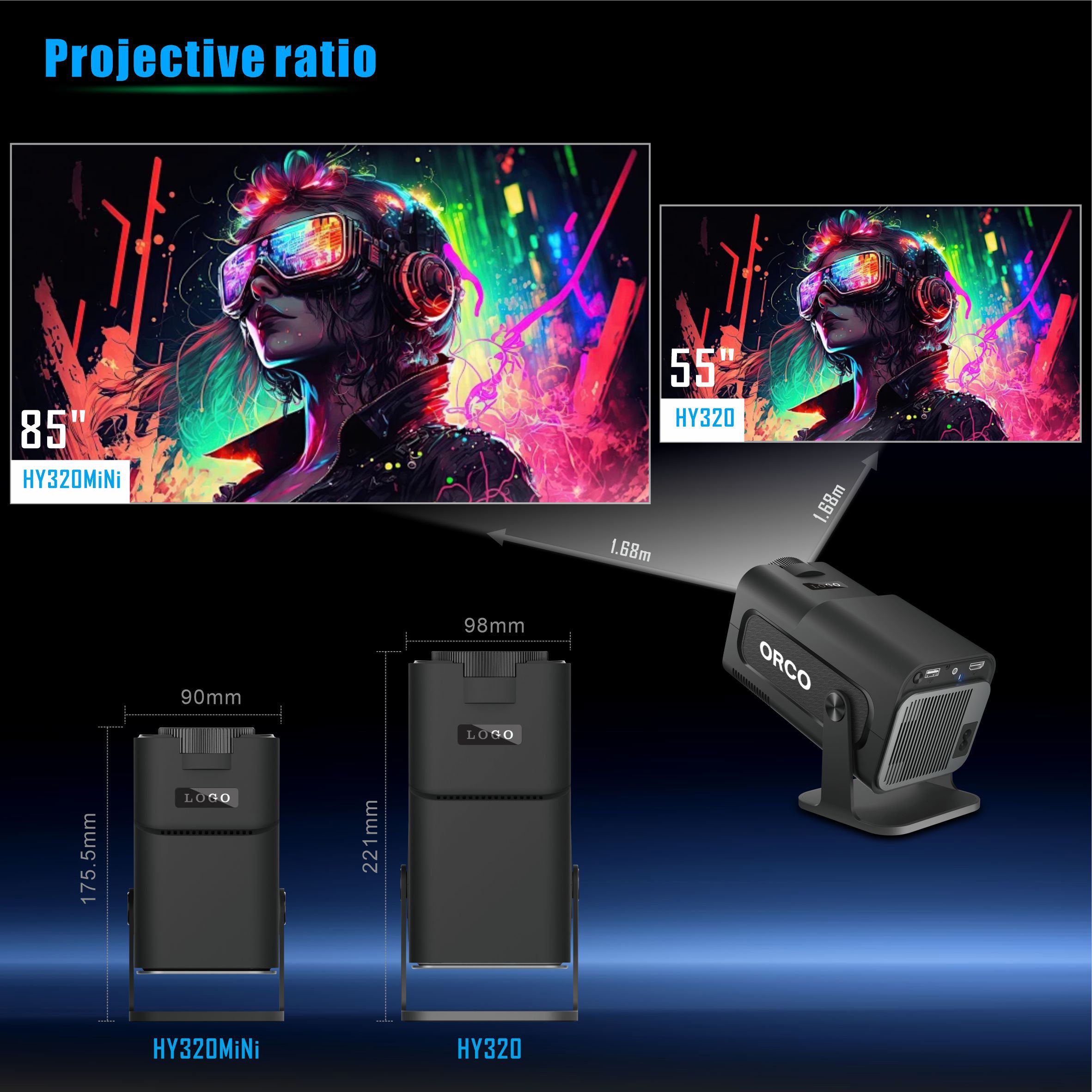 Orco Mini Projector Portable with Android 11, Smart Projector 1080P Full HD 4K Support, Outdoor Projector Wifi6 BT5.0,180°Rotatable